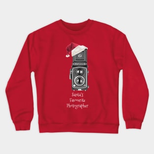 Christmas Vintage Camera with Santa hat - Favourite Photographer - White Text Crewneck Sweatshirt